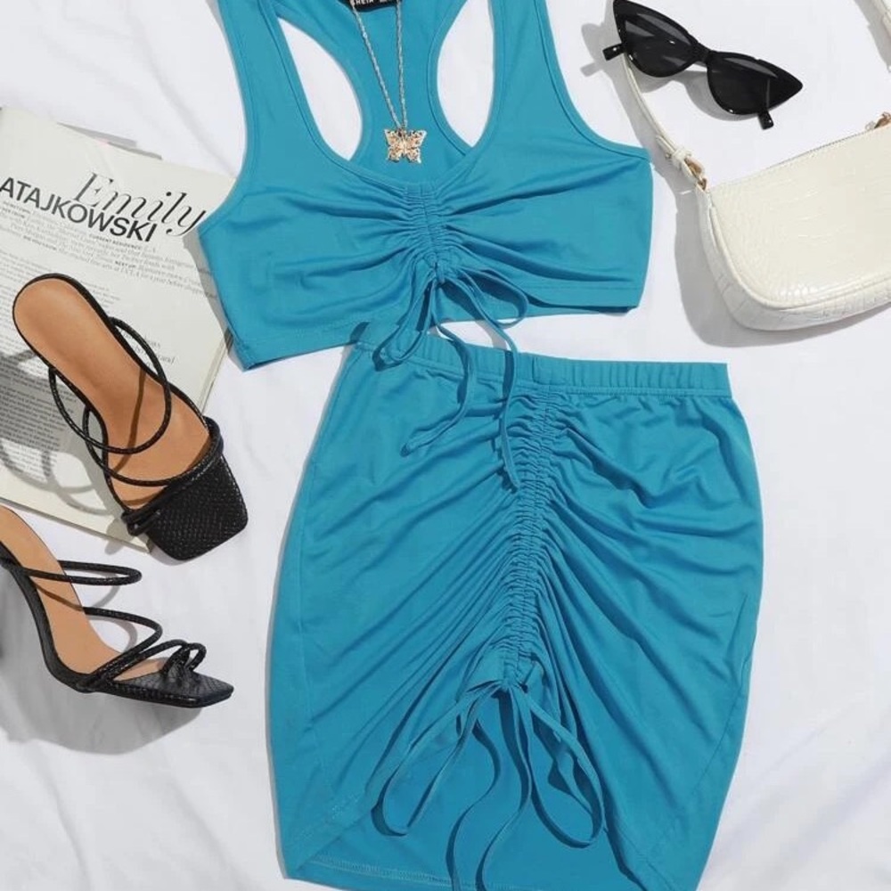 2pc teal cord skirt set